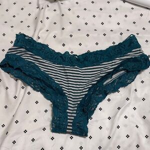 PINK Victoria's Secret Teal and Gray Striped Lace Panties